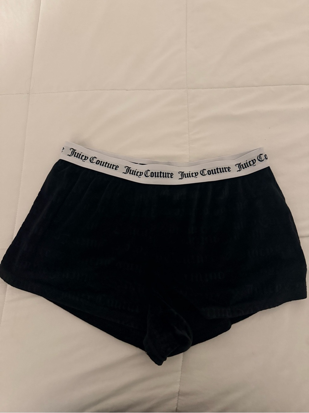 Juicy Couture Black Velour Athletic Lounge Shorts with White Logo Waistband